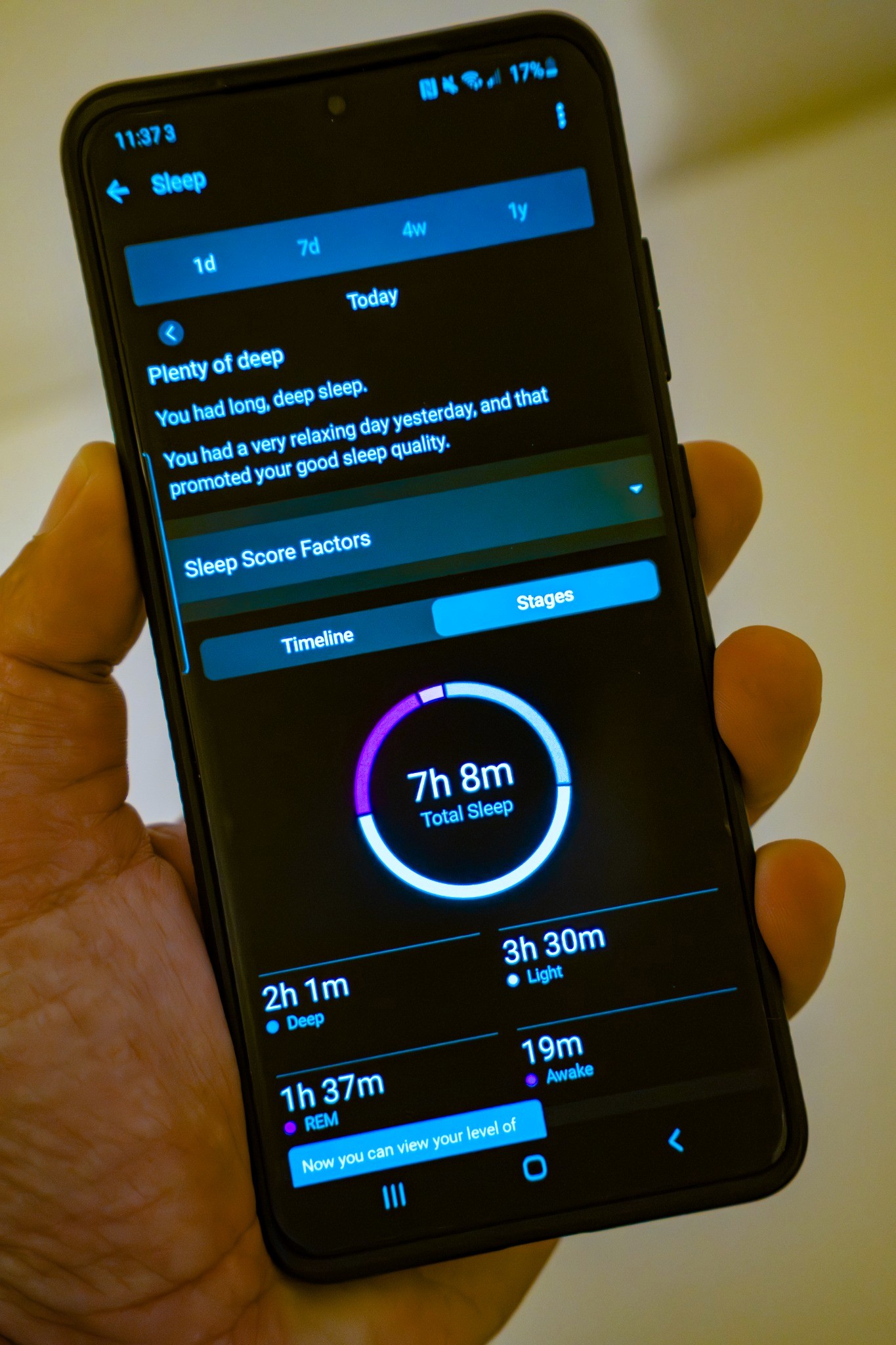 Sleep and recovery data displayed on a phone
